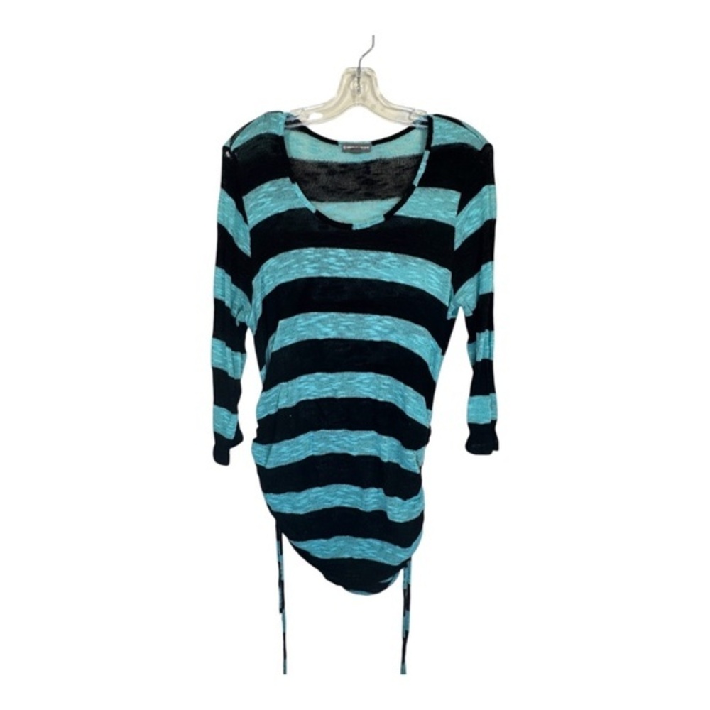Warehouse One Sweater Womens XL Blue Black Striped Cinched Sides Lightweight